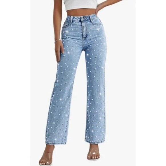 NEW! Blank NYC The Franklin Wide Leg Pearls Denim Jeans SZ 30 - Picture 3 of 10